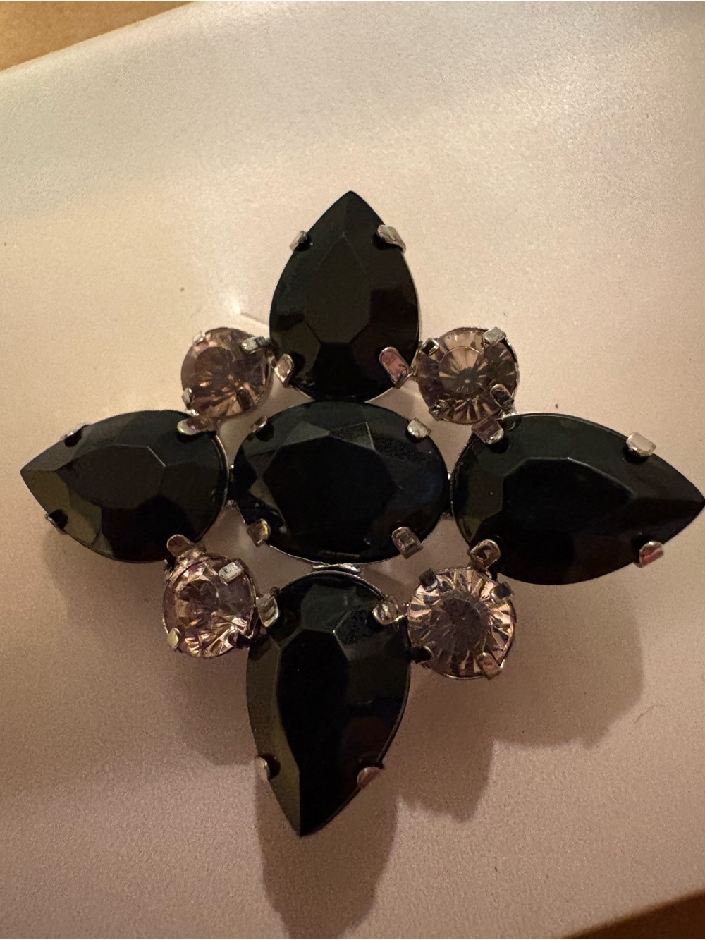 Statement Black Crystal Flower Brooch - Unbranded